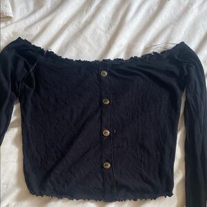 Ardene Black Off-Shoulder Button Down Top